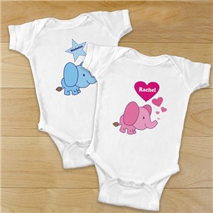 Pink Baby Elephant Personalized Bodysuit | Elephant Baby Gifts