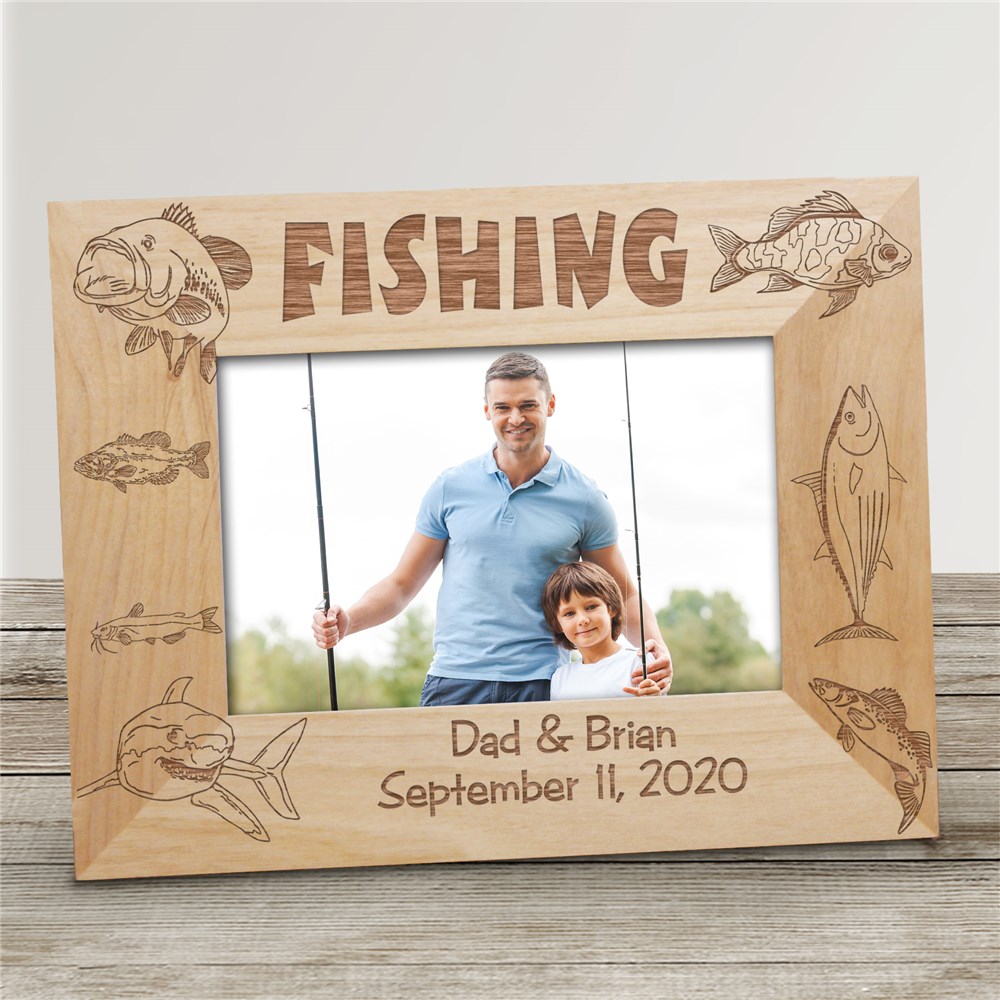 Engraved Fishing Wood Picture Frame | Personalized Wood Picture Frames