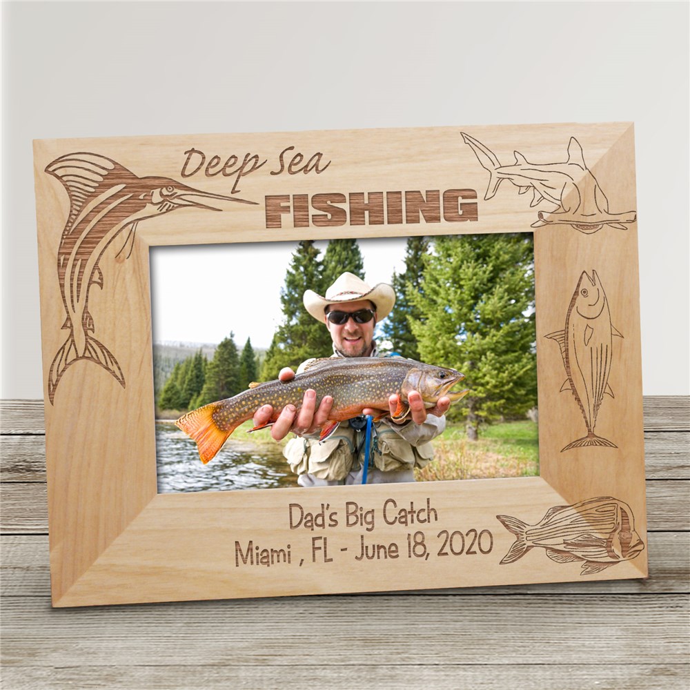 Engraved Deep Sea Fishing Wood Picture Frame GiftsForYouNow
