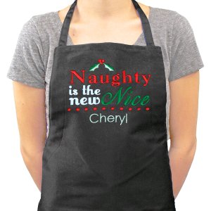 She'll love whipping up your favorite Christmas treats in our embroidered apron These festive naughty or nice Personalized Christmas Aprons are fun and will put her in the holiday spirit. We recommend giving this to her in time for Christmas. That way she can bake your favorite batch of holiday cookies to thank you. Personalization of any name is included. You can give her this whether she's on the naughty or nice list.