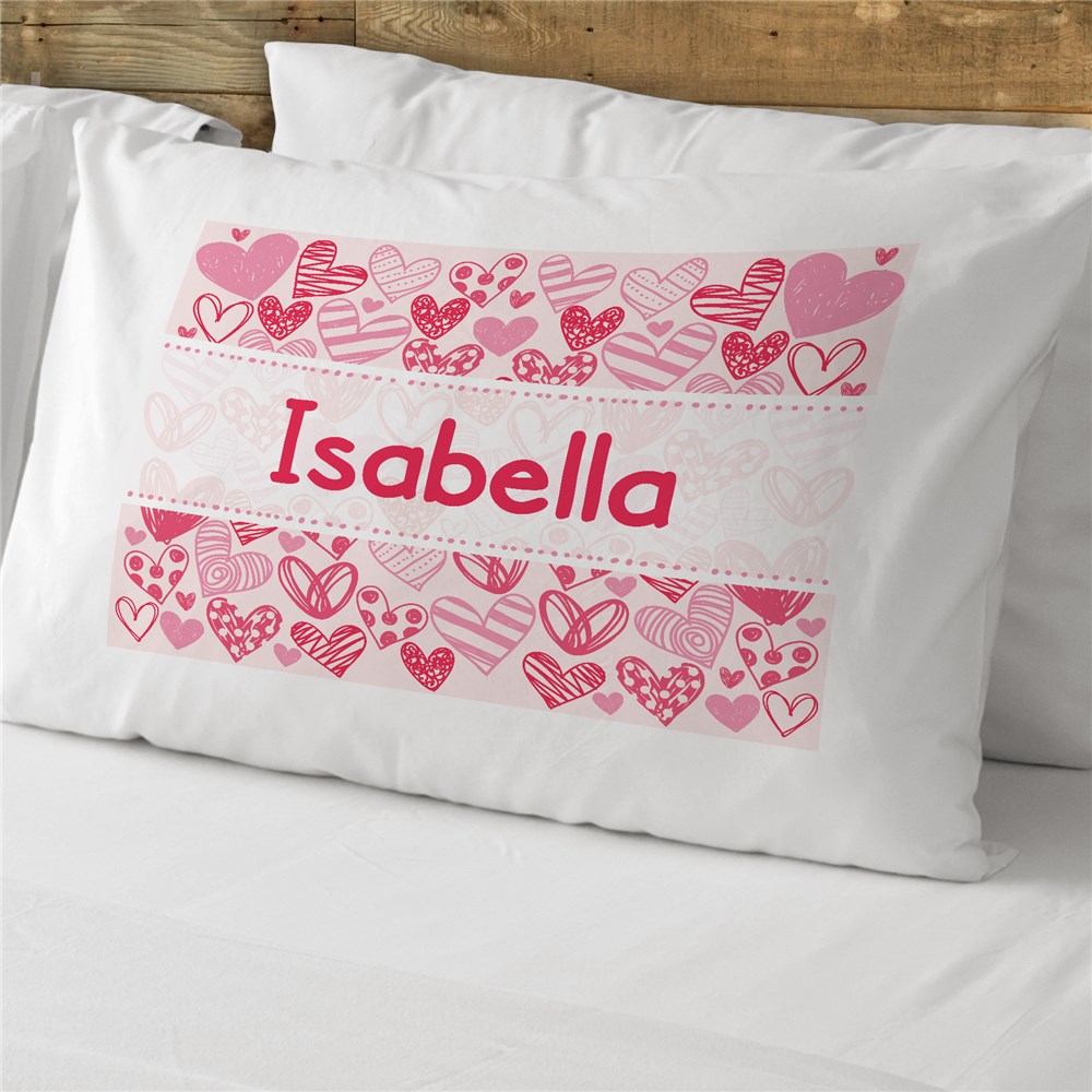 Personalized Pink Hearts Kids Pillowcase | Valentines Day Gifts For Kids
