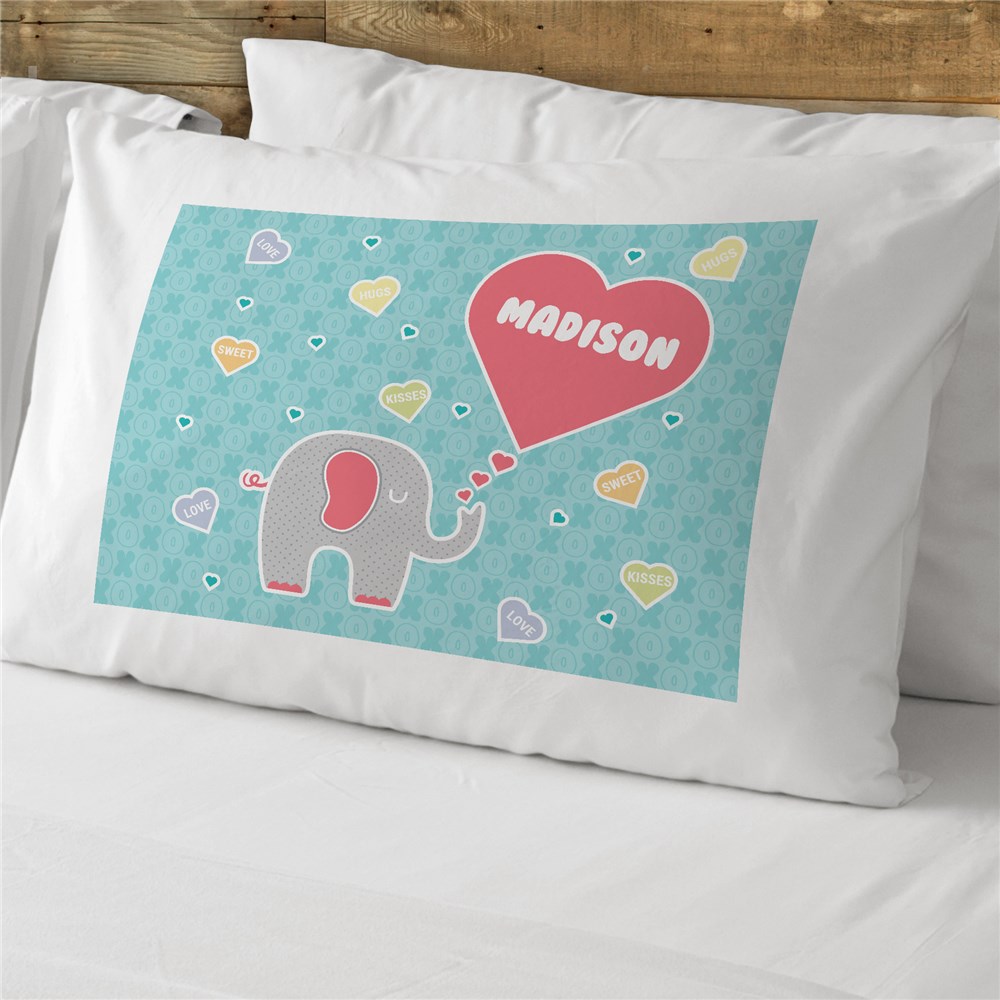 Personalized Elephant Love Kids Pillowcase | Personalized Valentine's Day Gifts For Kids