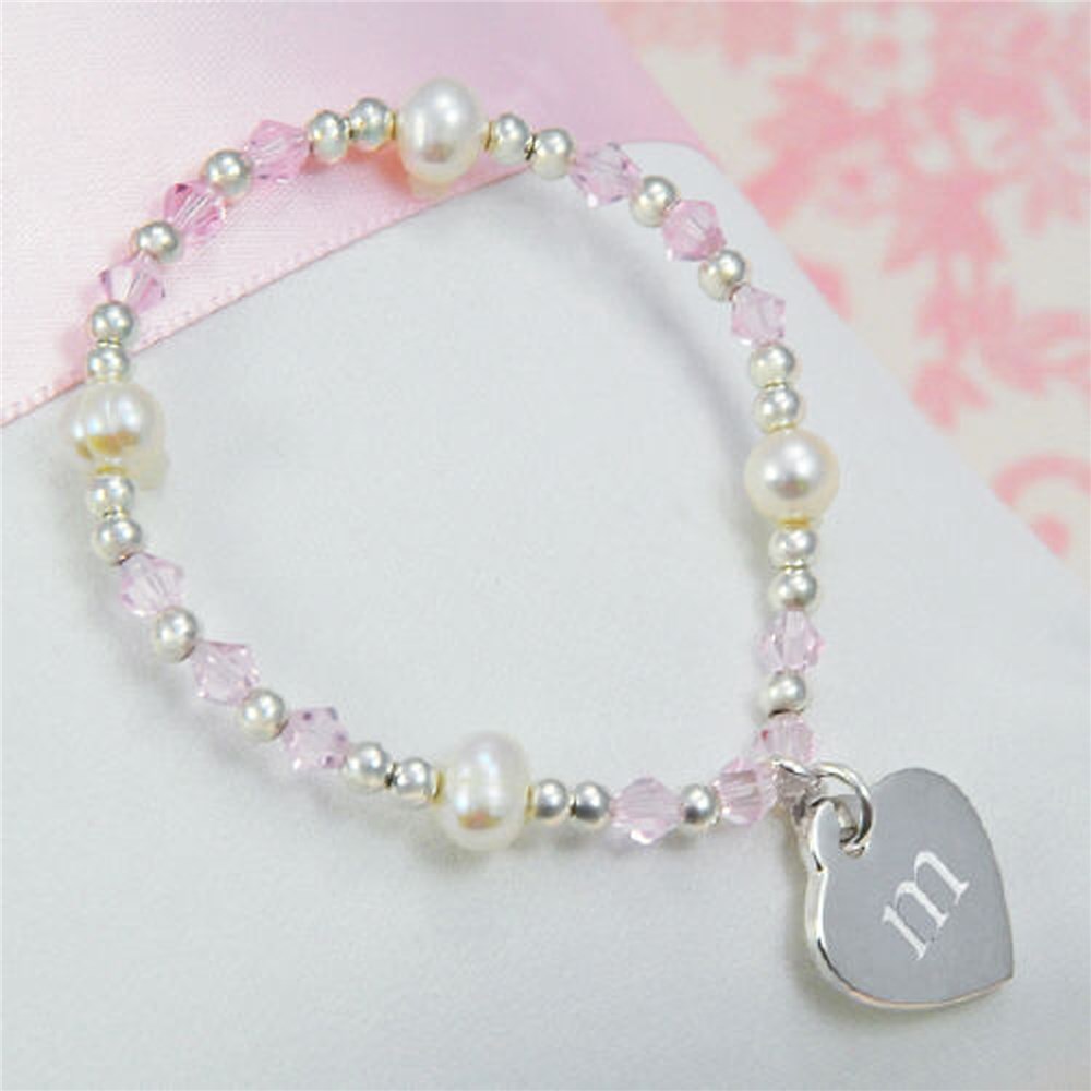 Engraved Heart Charm Bracelet Flower Girl GiftsForYouNow