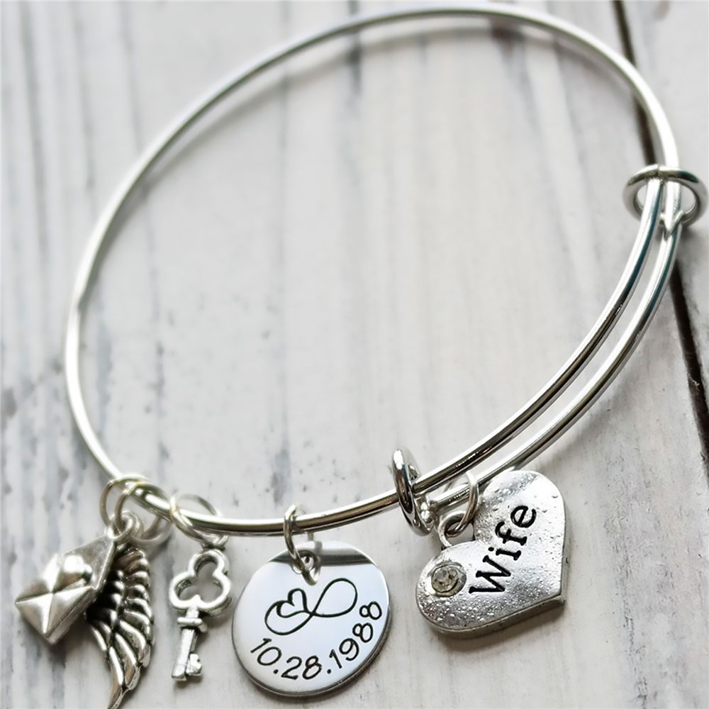 Personalized Wife Bangle Bracelet Wife Charm Bracelet