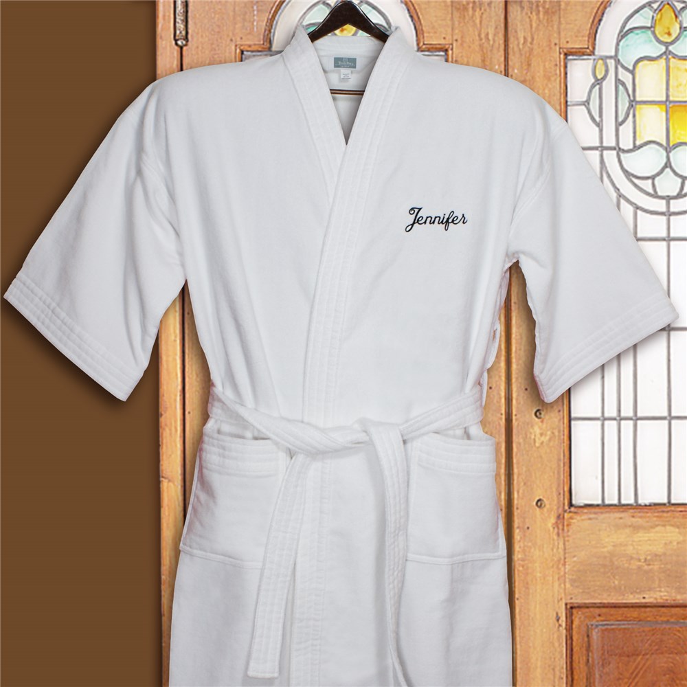 Embroidered Name White Cotton Bath Robe | Personalized Romantic Gifts For Her