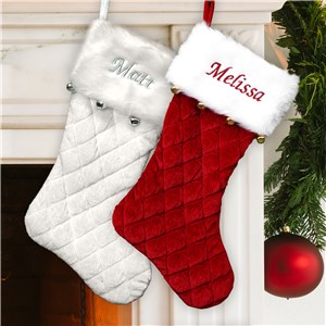 Embroidered Quilted Christmas Stocking With Bells