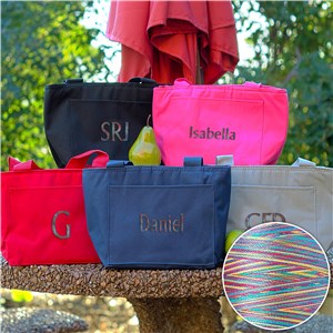 Personalized Lunch Tote Bag with Name in Rainbow Thread