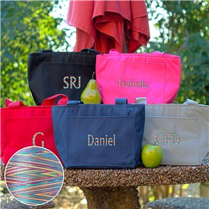 Personalized Lunch Tote Bag with Name in Rainbow Thread