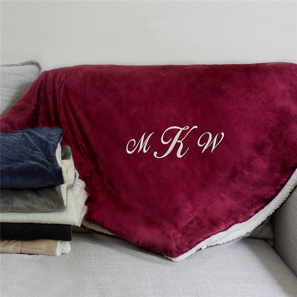 Embroidered Initials Sherpa Blanket | GiftsForYouNow