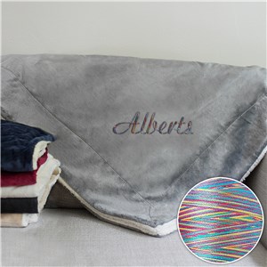 Any Name Embroidered Sherpa Blanket with Rainbow Thread