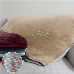 Any Name Embroidered Sherpa Blanket with Rainbow Thread