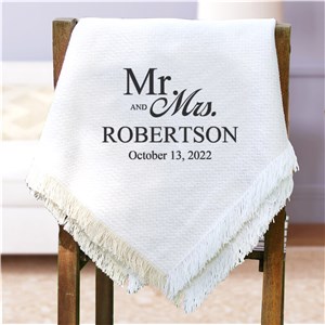 Mr. & Mrs. Serif/Script Embroidered Afghan | Personalized Afghan