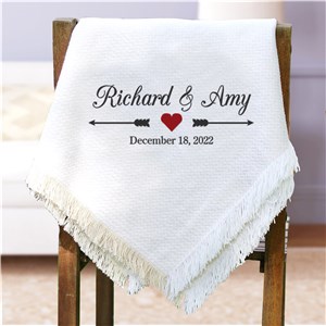 Embroidered Arrows and Heart Wedding Afghan | Personalized Wedding Gift