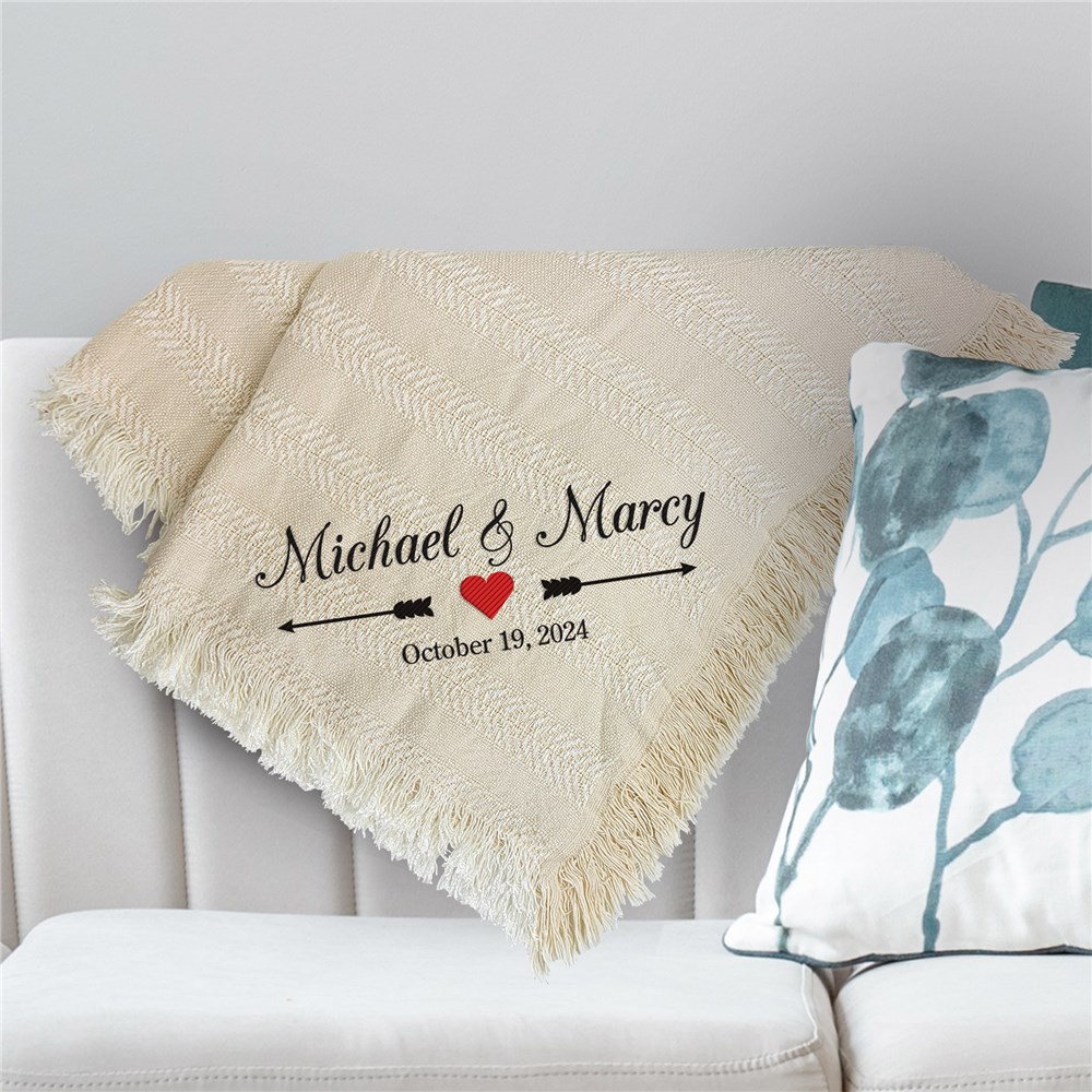 Embroidered Arrows And Heart Wedding Throw Blanket