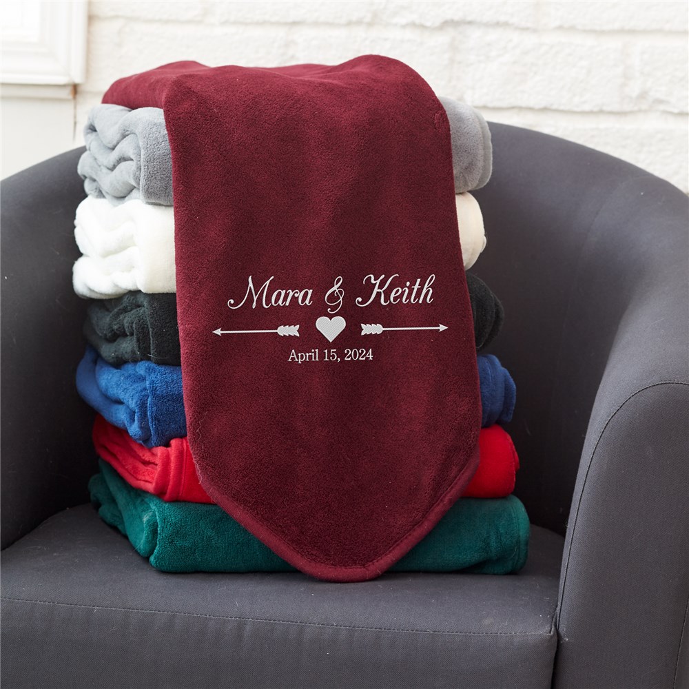 Wedding Fleece Throw Blanket Embroidered With Couple's Names
