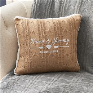 Embroidered Arrows and Heart Wedding Cable Knit Throw Pillow E10430417X