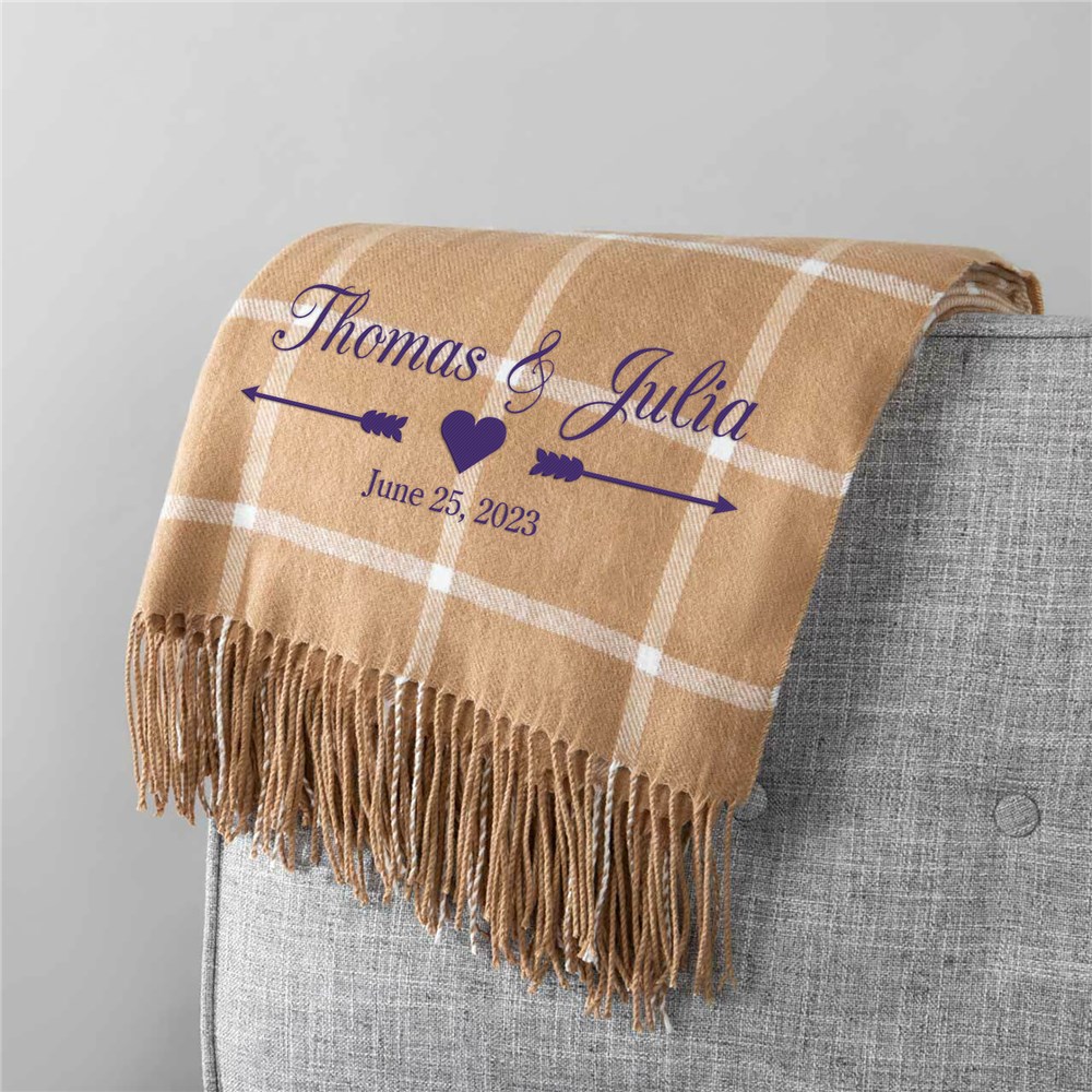 Embroidered Arrows and Heart Wedding Windowpane Throw Blanket 