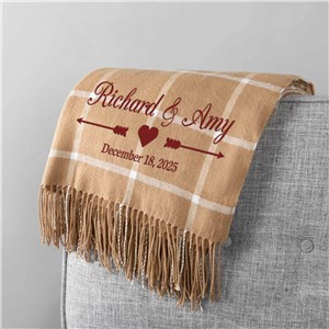 Embroidered Arrows and Heart Wedding Windowpane Throw Blanket 