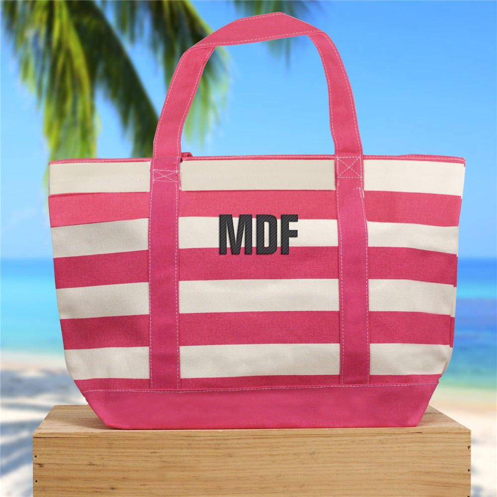 Embroidered Initials Striped Canvas Tote | Personalized Canvas Totes