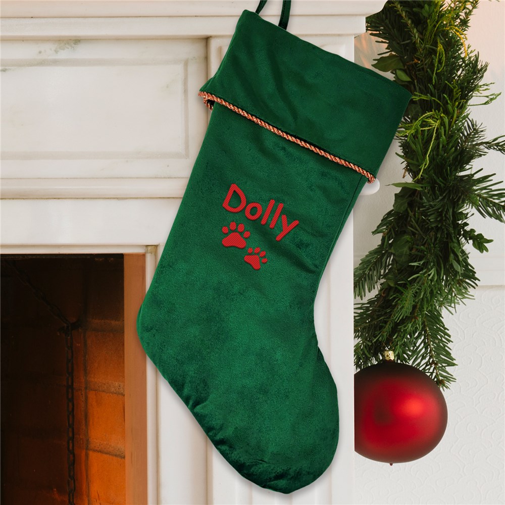 Embroidered Velvet Pet Christmas Stocking With Gold Detail