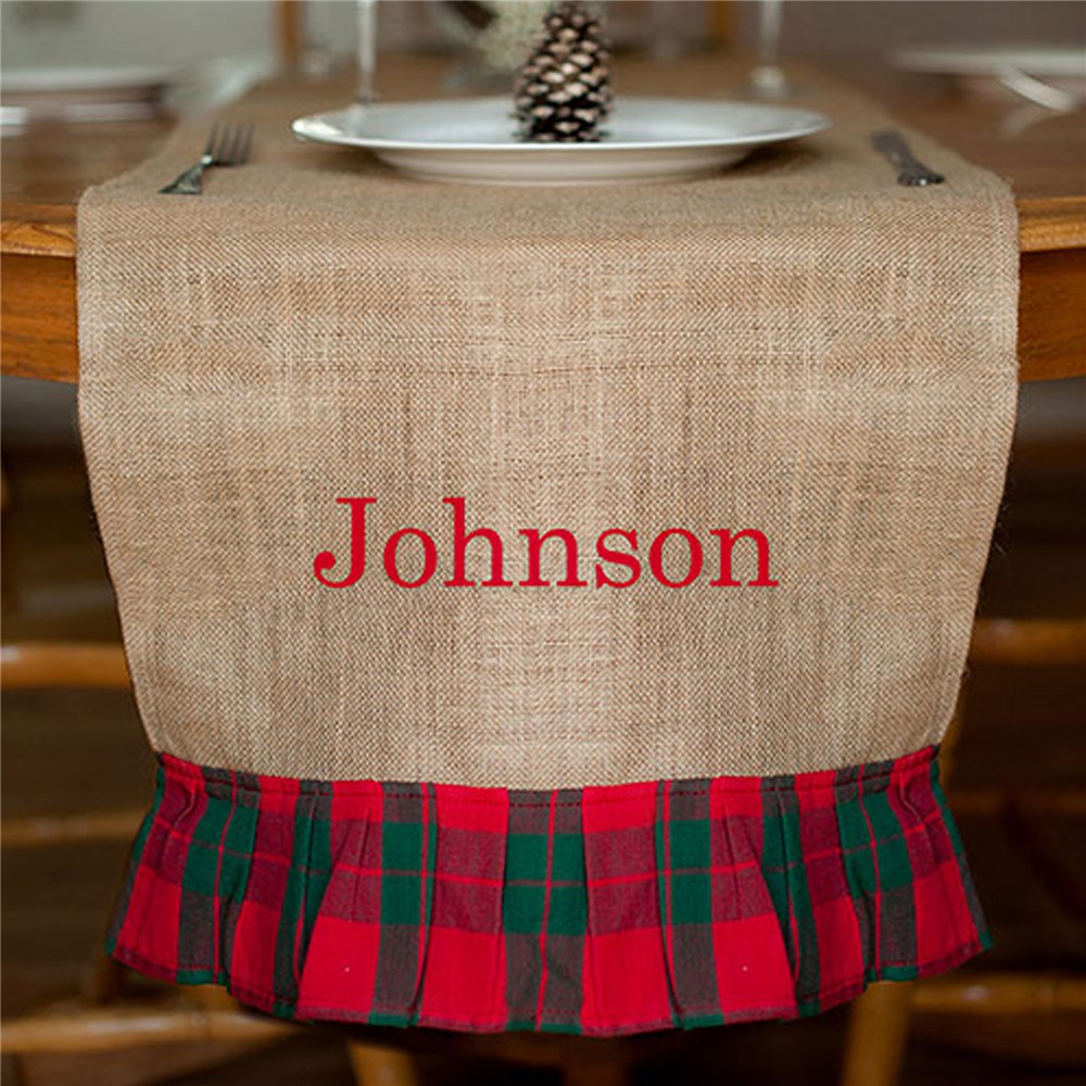 Embroidered Burlap Holiday Table Runner | Personalized Christmas Decor