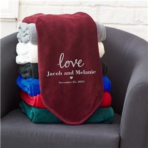 Embroidered Love Fleece Throw Blanket