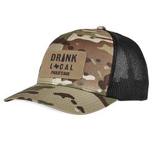 Personalized Drink Local Camo Trucker Hat with Patch