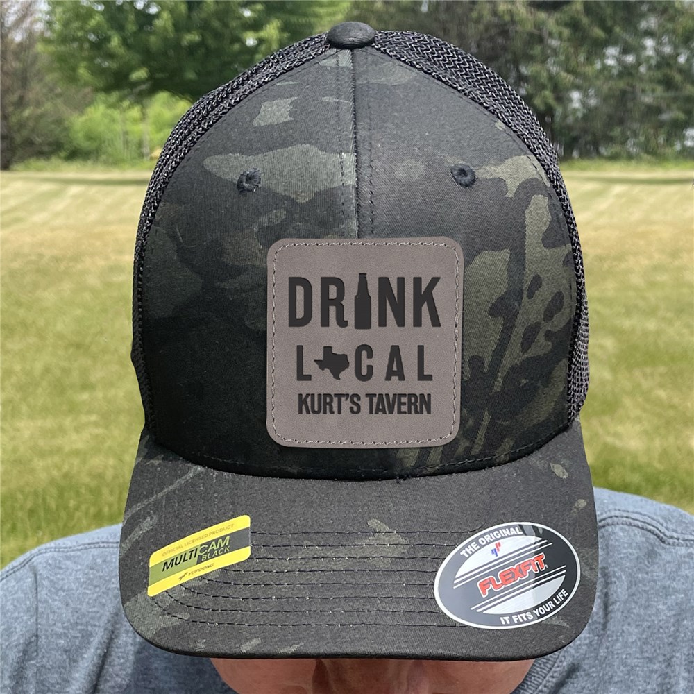 Personalized Drink Local Camo Trucker Hat with Patch