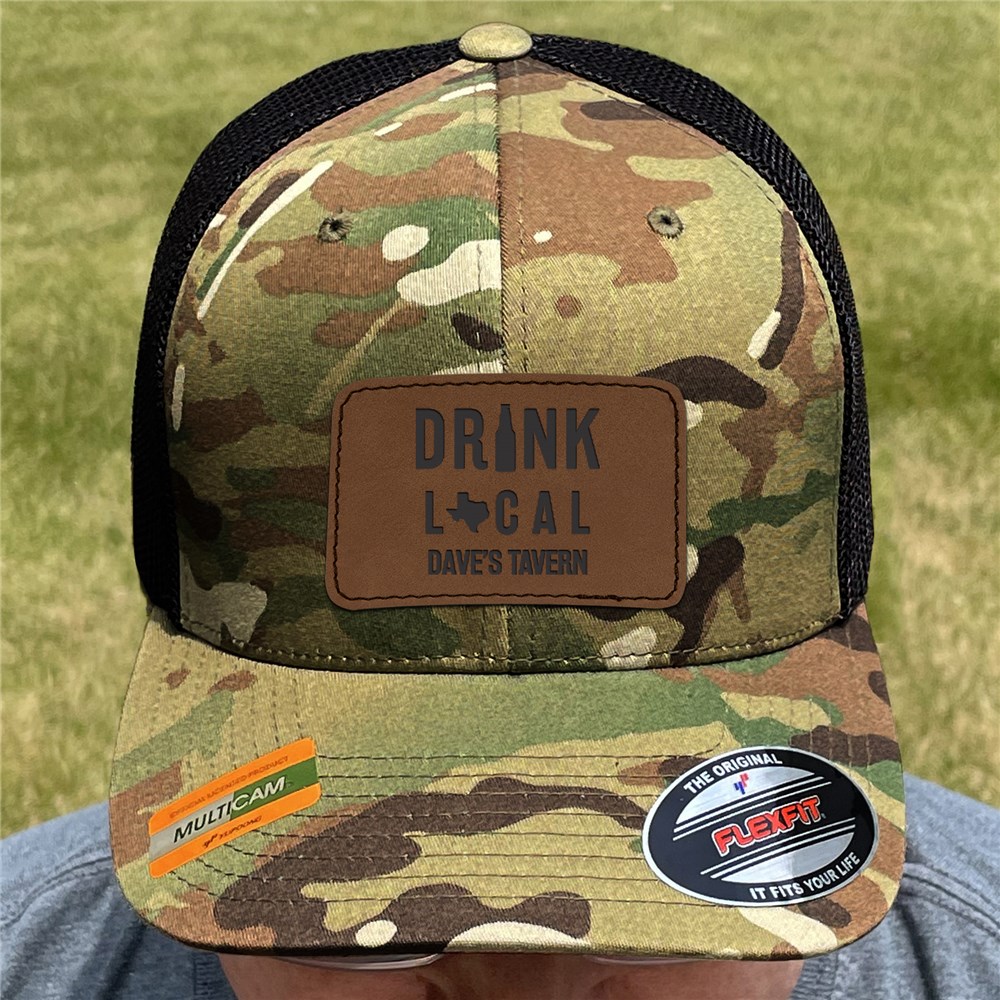 Personalized Drink Local Camo Trucker Hat with Patch