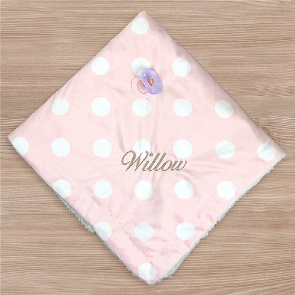 Embroidered Polka Dot Baby Blanket | Personalized Baby Gifts