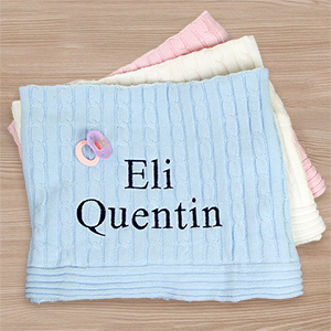 Image of Embroidered Baby Cable Knit Blanket