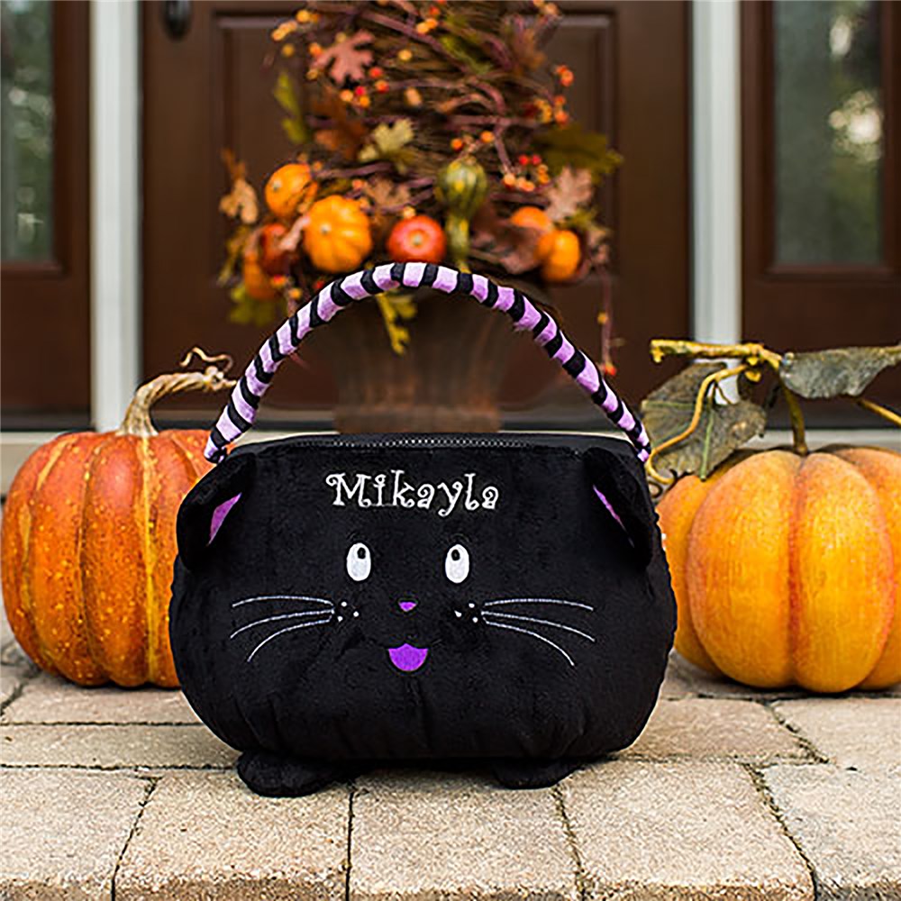 Embroidered Cat Trick or Treat Basket