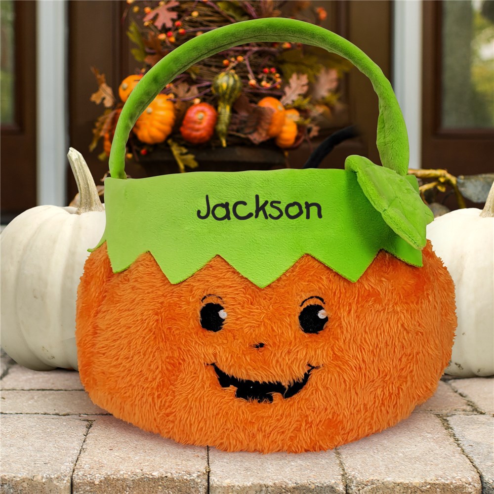 Personalized Embroidered Trick Or Treat Pumpkin Basket With Name