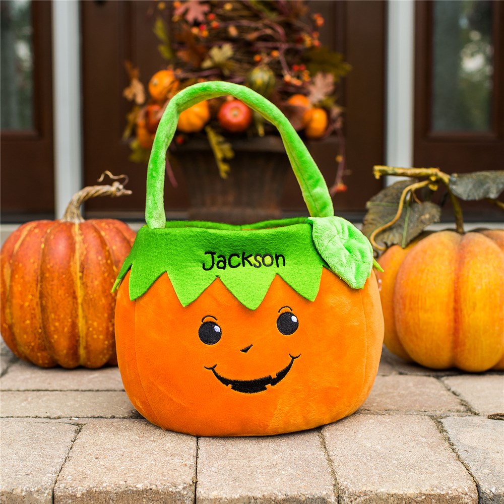 Embroidered Boy Pumpkin Trick or Treat Basket E11886349