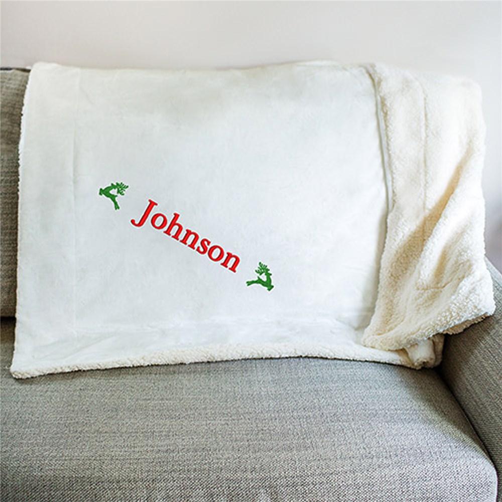 Embroidered Holly Sherpa Blanket GiftsForYouNow