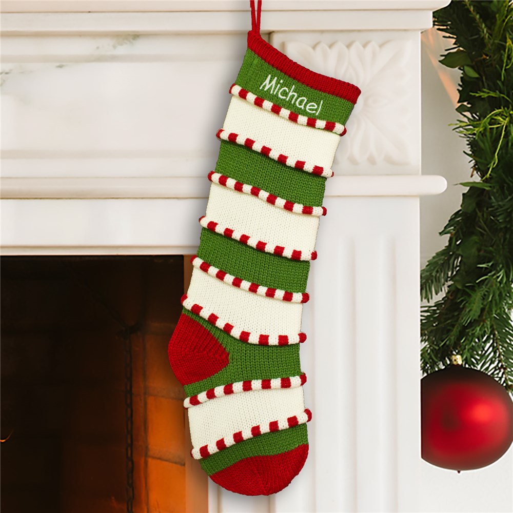 Embroidered Green Striped Stocking GiftsForYouNow