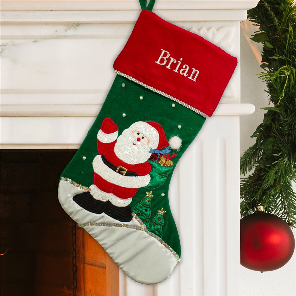 Embroidered Santa Green Stocking | Christmas Stockings Personalized