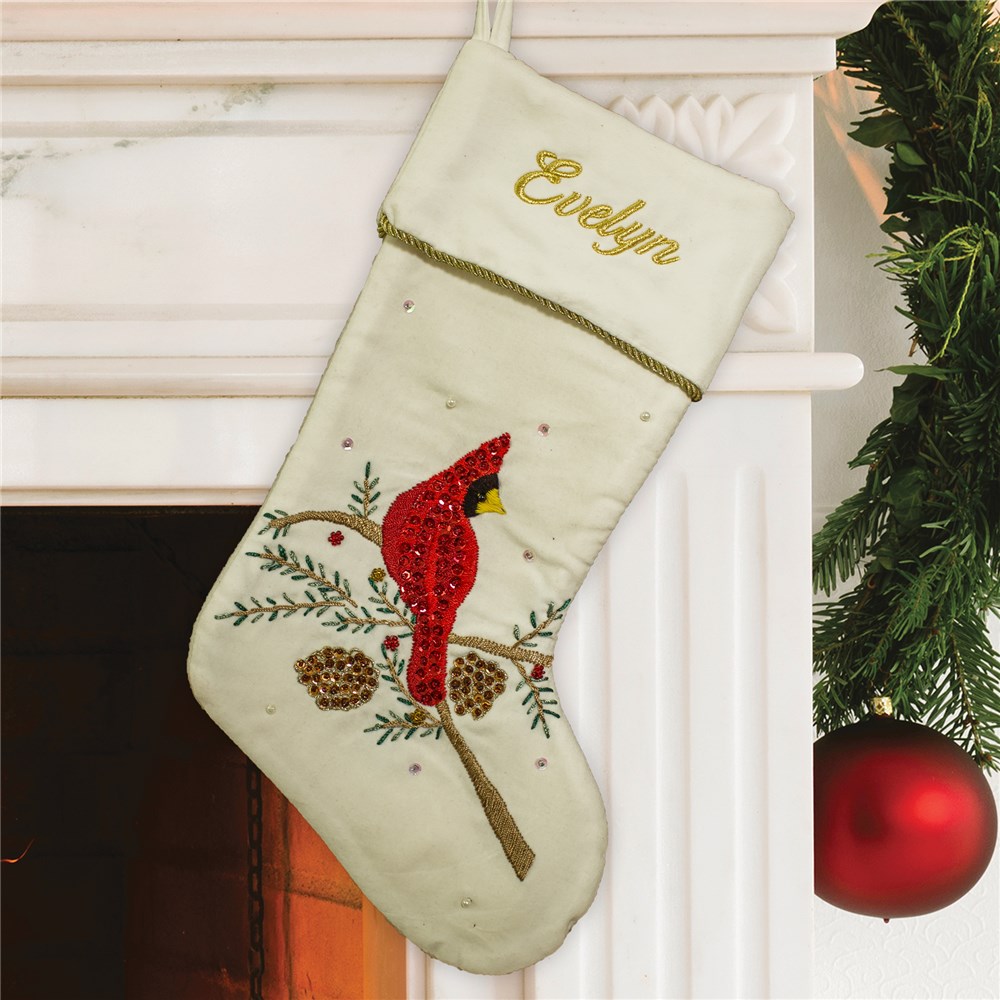 Embroidered velvet sequin cardinal stocking  giftsforyounow Embroidered velvet sequin cardinal stocking  giftsforyounow