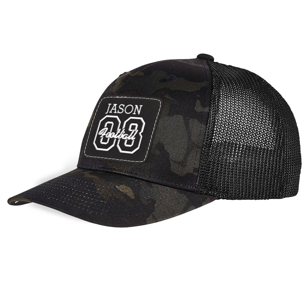 Personalized Athlete Camo Trucker Hat with Patch