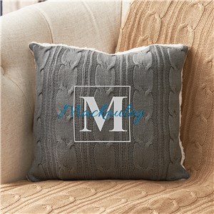 Embroidered Family Name Cable Knit Throw Pillow E12216417X