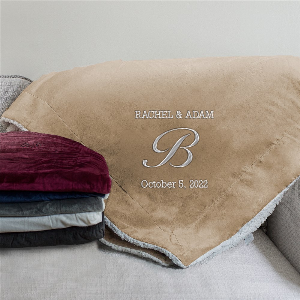 Embroidered Couples Initial Sherpa Blanket | Personalized Throw Blankets