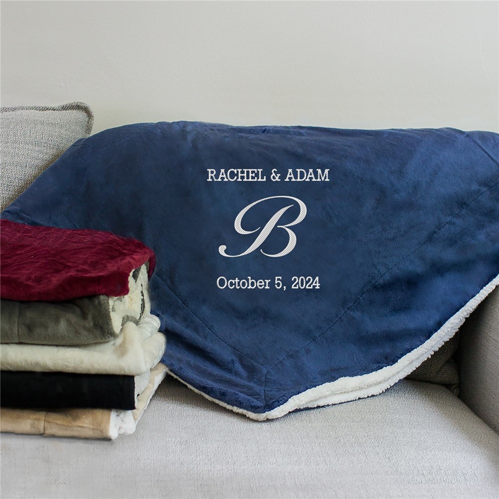 Embroidered Couples Initial Sherpa Blanket GiftsForYouNow