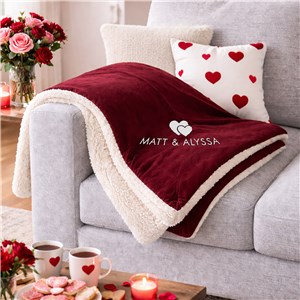 Double Heart Embroidered Sherpa Blanket | Personalized Valentines Gifts