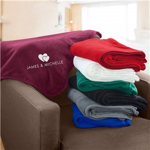 Embroidered Double Heart Fleece Throw Blanket