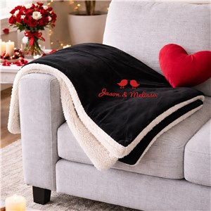 Embroidered Couples Birds Sherpa Blanket | Personalized Couples Gifts