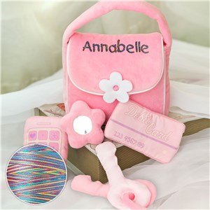 Embroidered Plush Baby Purse with Rainbow Thread E12376396R