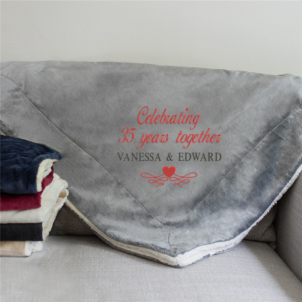 Embroidered Celebrating Years Together Sherpa | Blanket Anniversary Gifts