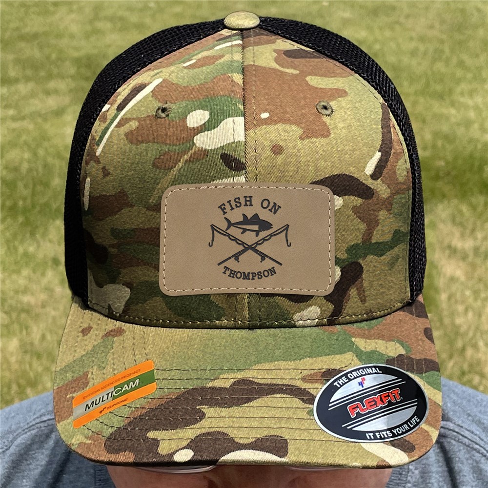 Personalized Fish On Camo Trucker Hat with Patch