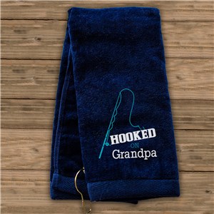 Embroidered Hooked on Grandpa Fishing Towel | Personalized Fishing Gifts