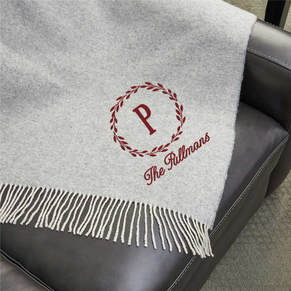 Herringbone Wool Blanket Embroidered With Monogram